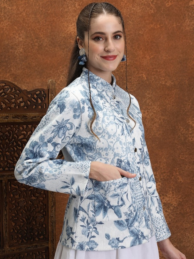 Vishudh Women White Quilted Jacket - White - Image 6