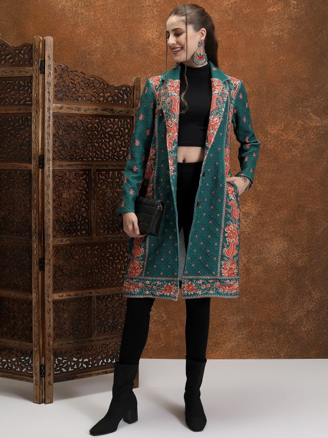 Vishudh Women Green Open Front Jacket - Green - Image 1