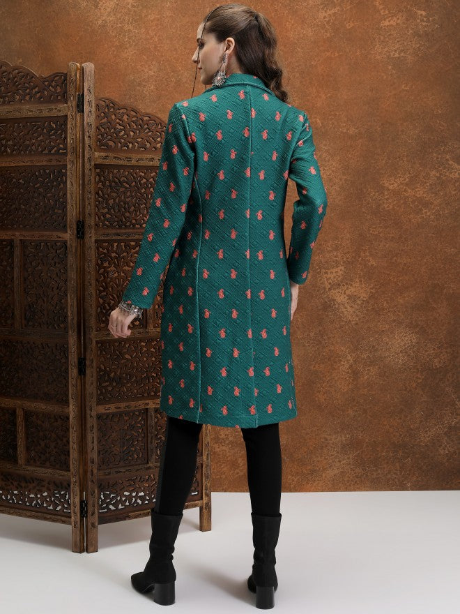 Vishudh Women Green Open Front Jacket - Green - Image 3