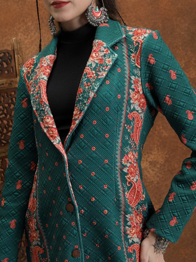 Vishudh Women Green Open Front Jacket - Green - Image 5