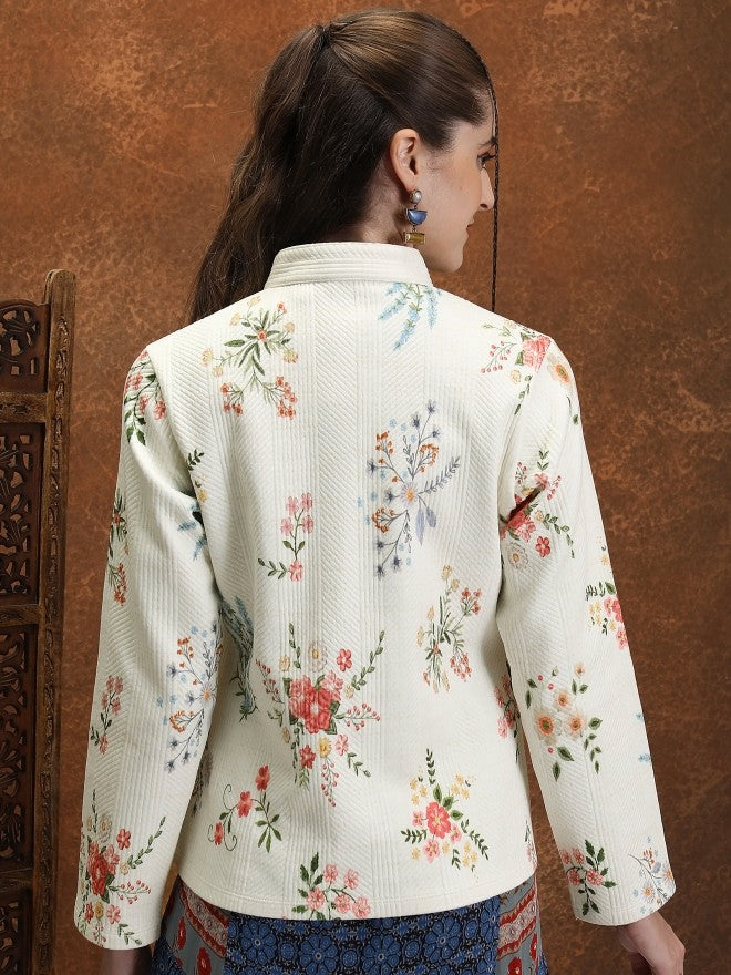 Vishudh Women Off White Open Front Jacket - Off White - Image 3