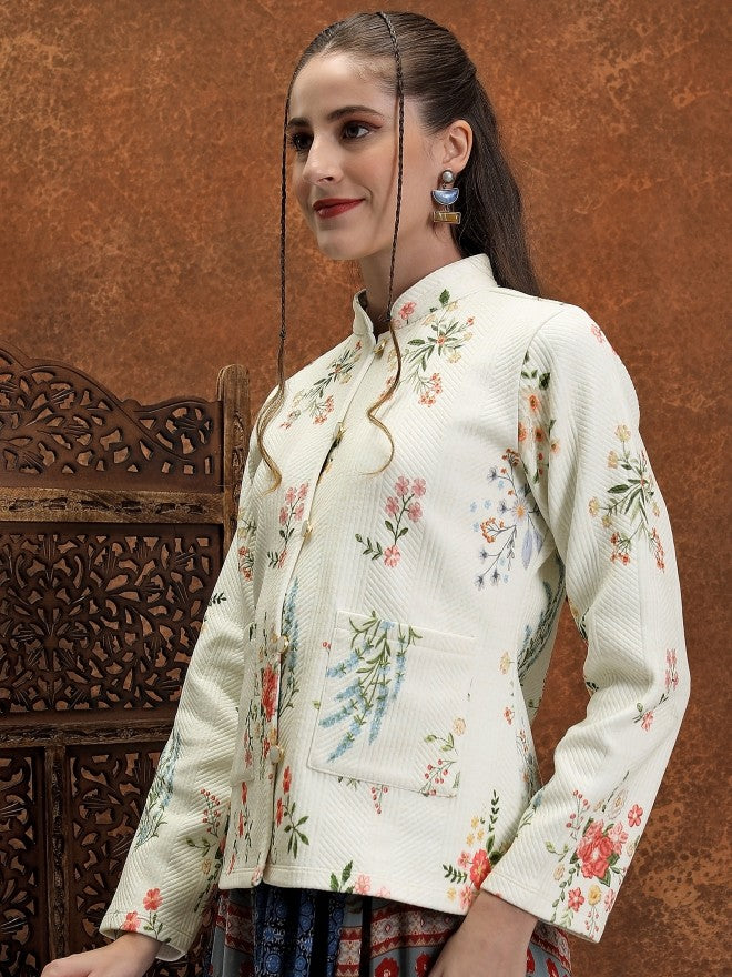 Vishudh Women Off White Open Front Jacket - Off White - Image 4