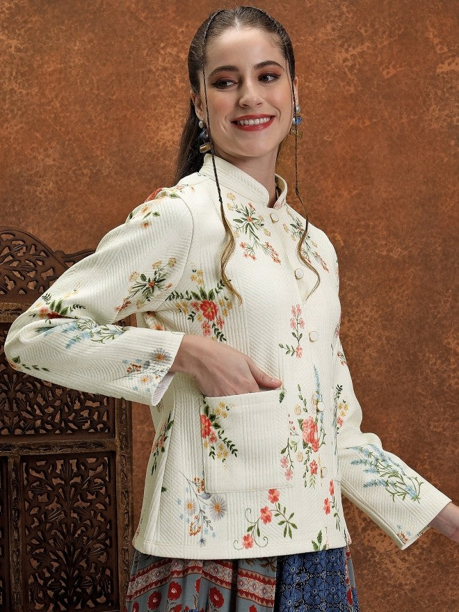 Vishudh Women Off White Open Front Jacket - Off White - Image 6