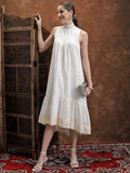 Printed A-Line Dress - Off White - Image 1
