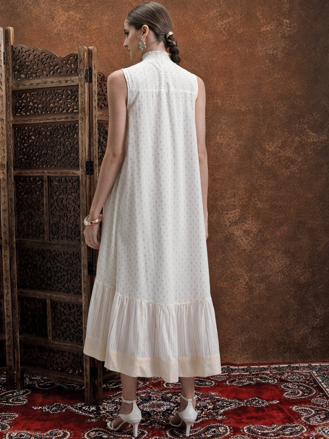 Printed A-Line Dress - Off White - Image 3
