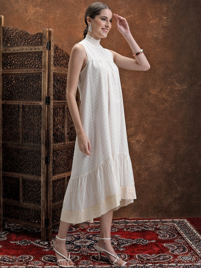 Printed A-Line Dress - Off White - Image 4