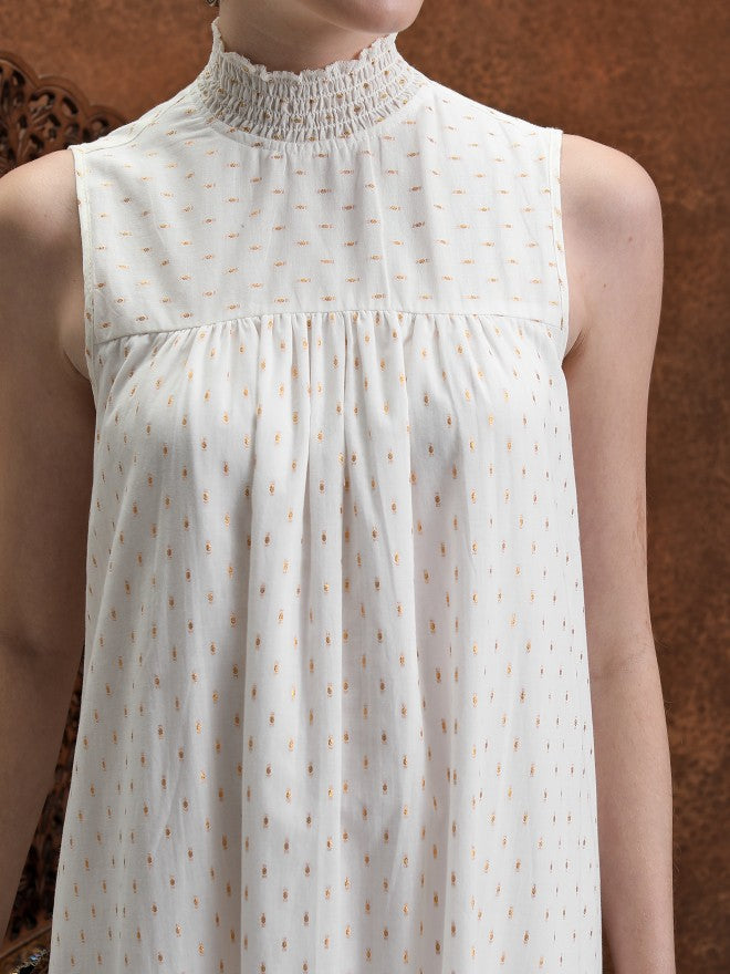 Printed A-Line Dress - Off White - Image 5
