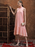 Printed A-Line Dress - Peach - Image 1