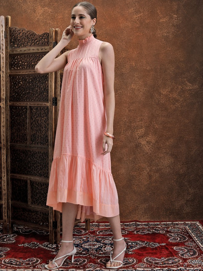 Printed A-Line Dress - Peach - Image 2