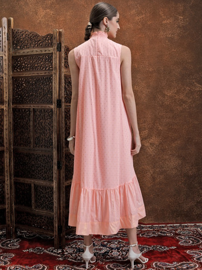 Printed A-Line Dress - Peach - Image 3