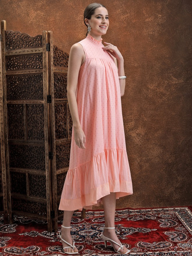 Printed A-Line Dress - Peach - Image 4