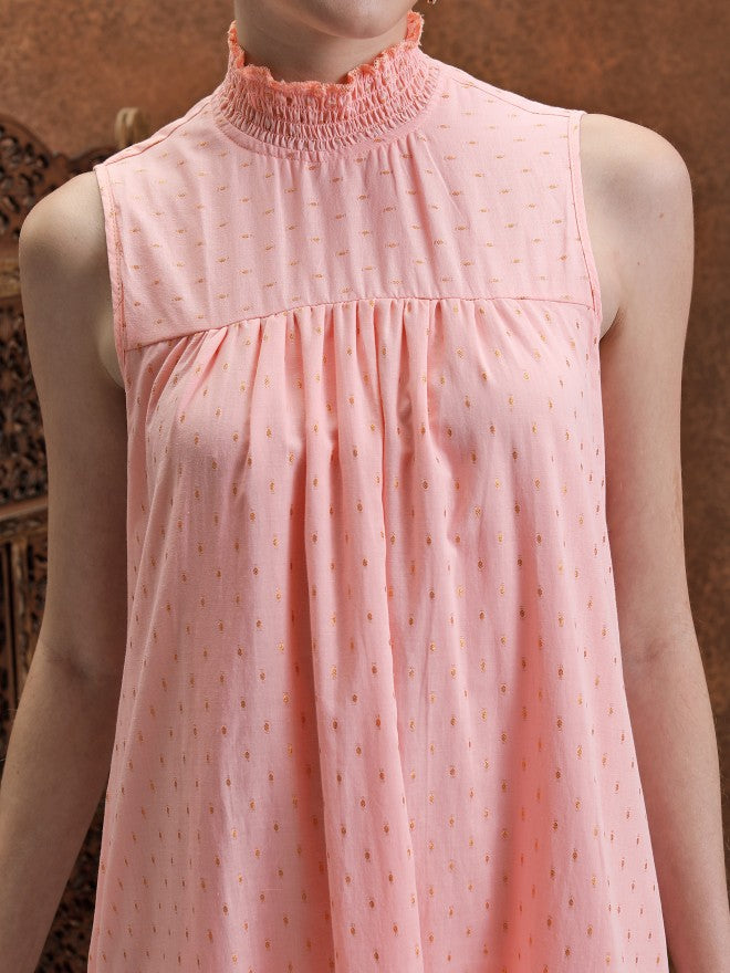 Printed A-Line Dress - Peach - Image 5