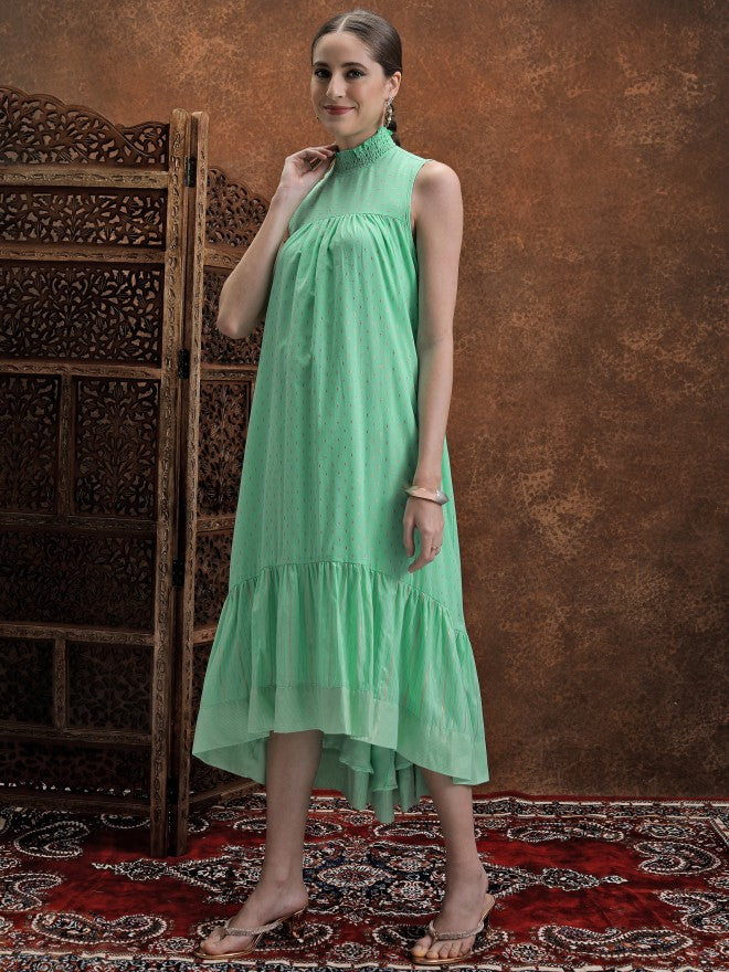 Printed A-Line Dress - Green - Image 2