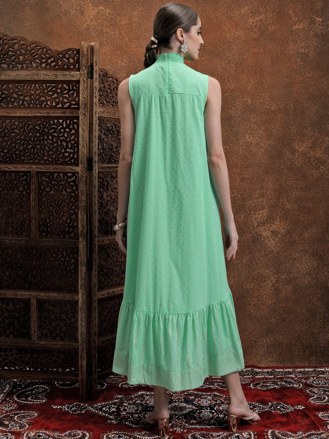 Printed A-Line Dress - Green - Image 3