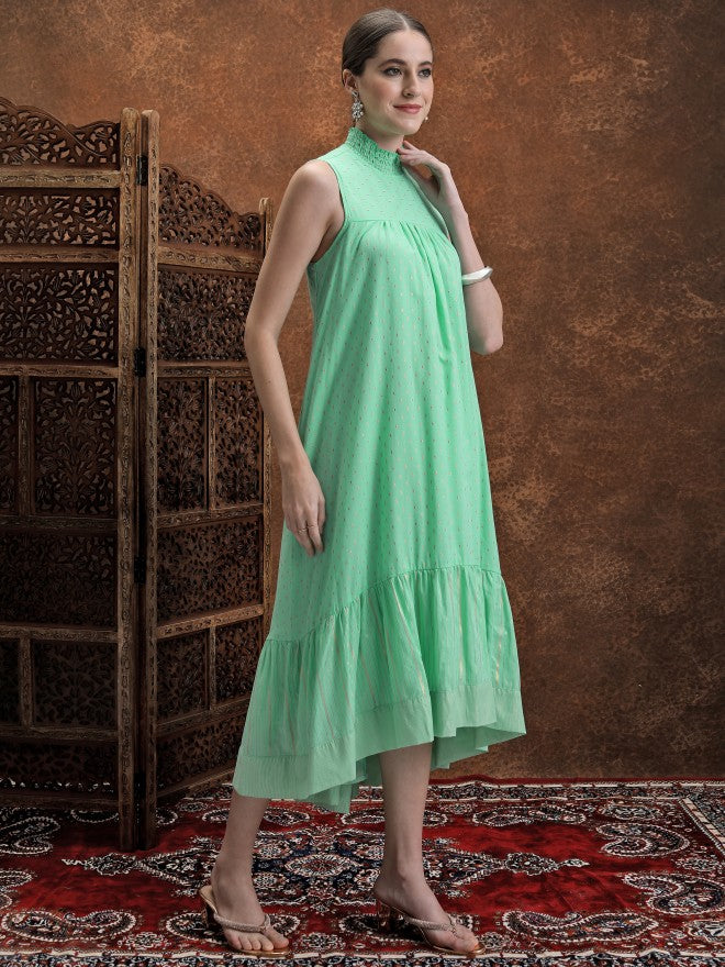 Printed A-Line Dress - Green - Image 4