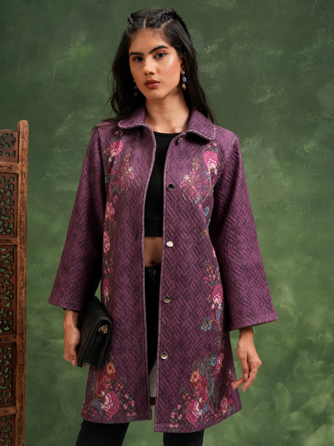 Vishudh Women Purple Quilted Jacket - Purple - Image 1