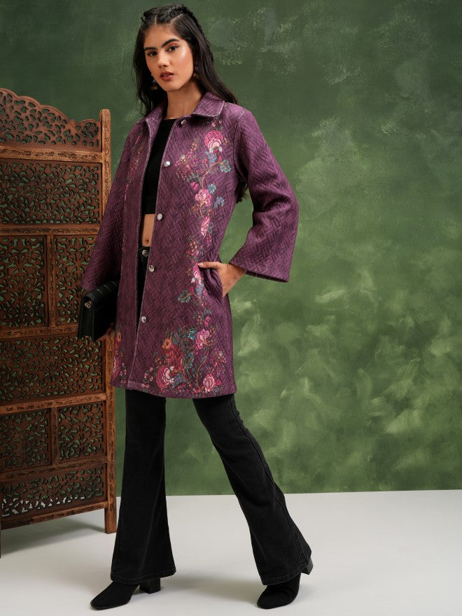 Vishudh Women Purple Quilted Jacket - Purple - Image 2