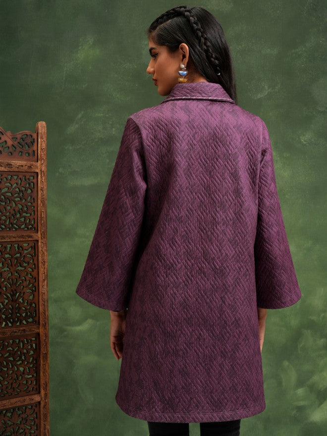 Vishudh Women Purple Quilted Jacket - Purple - Image 3