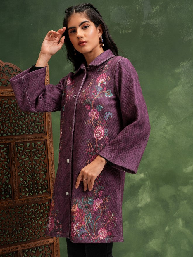 Vishudh Women Purple Quilted Jacket - Purple - Image 4