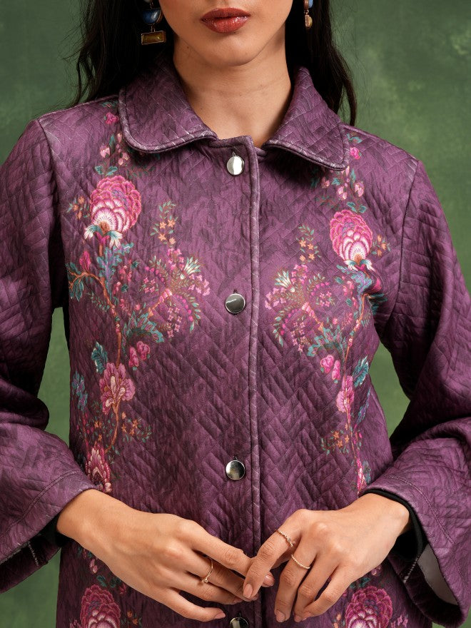 Vishudh Women Purple Quilted Jacket - Purple - Image 5