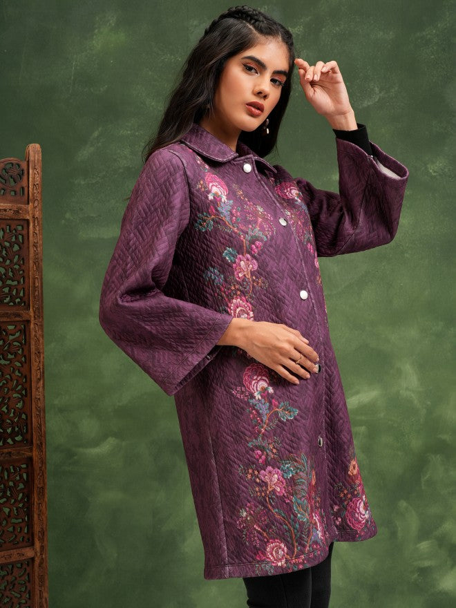 Vishudh Women Purple Quilted Jacket - Purple - Image 6