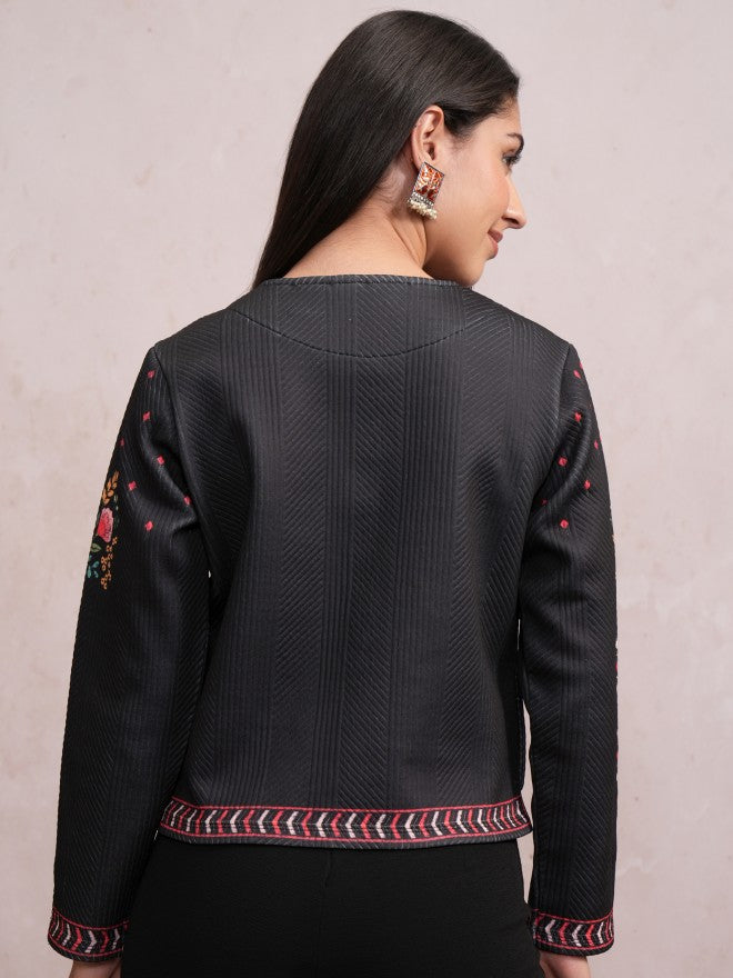 Vishudh Women Black Quilted Jacket - Black - Image 3