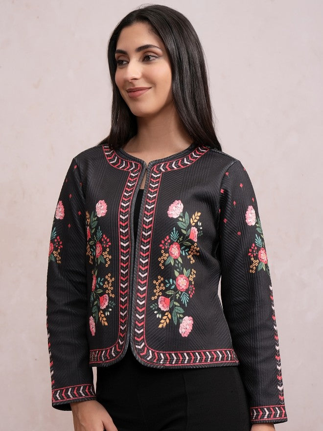 Vishudh Women Black Quilted Jacket - Black - Image 4