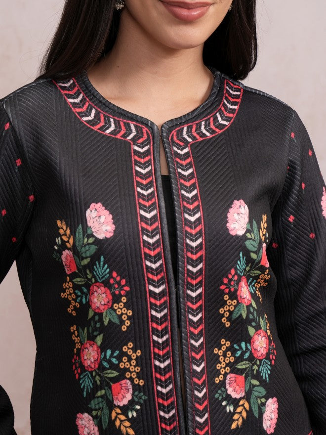 Vishudh Women Black Quilted Jacket - Black - Image 5