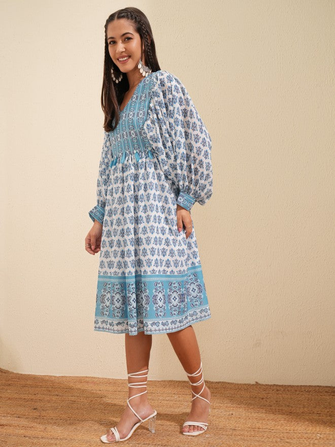 Tokyo Talkies Women White Printed Fit and Flare Dress - White - Image 2
