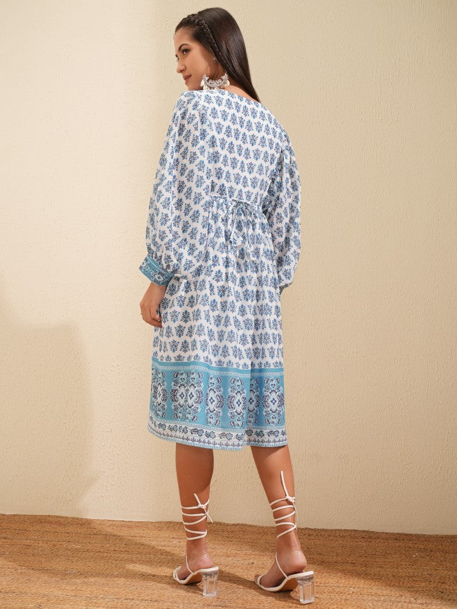 Tokyo Talkies Women White Printed Fit and Flare Dress - White - Image 3