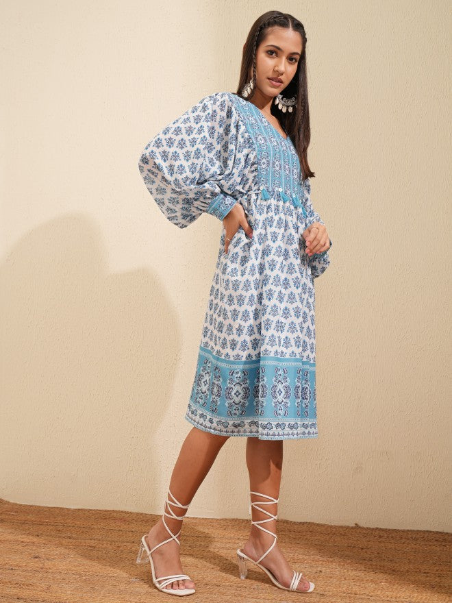 Tokyo Talkies Women White Printed Fit and Flare Dress - White - Image 4