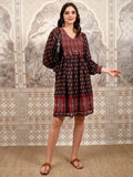 Vishudh Women Black Printed Fit and Flare Dress - Black - Image 1