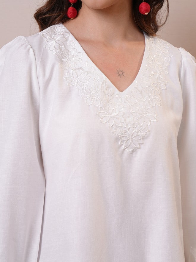 Vishudh Women White Embroidered Fit and Flare Dress - White - Image 5