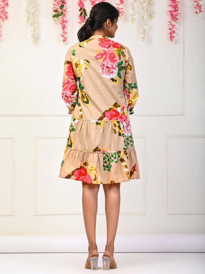 Vishudh Women Nude Printed Fit and Flare Dress - Nude - Image 3