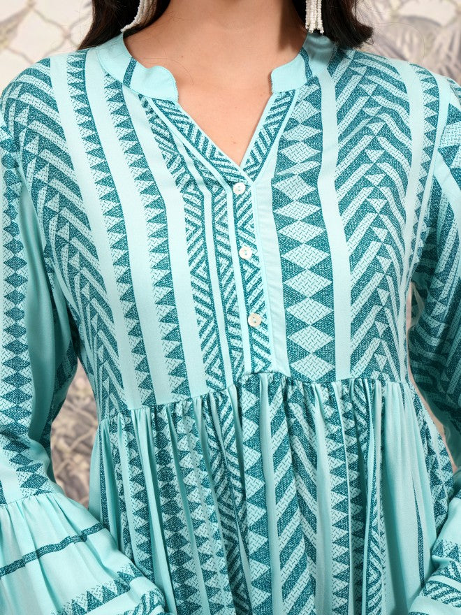 Vishudh Women Green Printed Fit and Flare Dress - Green - Image 5