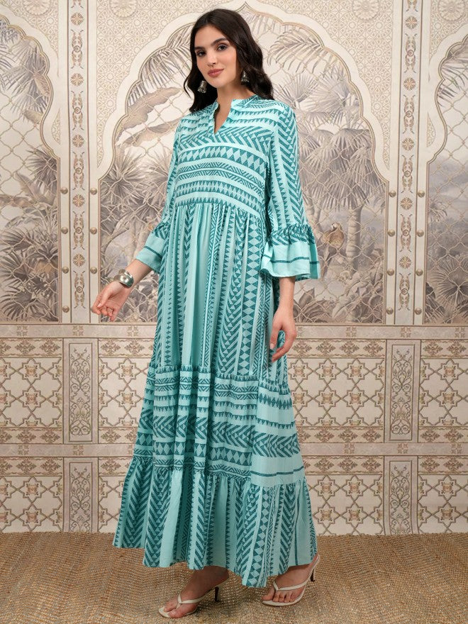 Vishudh Women Green Printed Maxi Dress - Green - Image 2