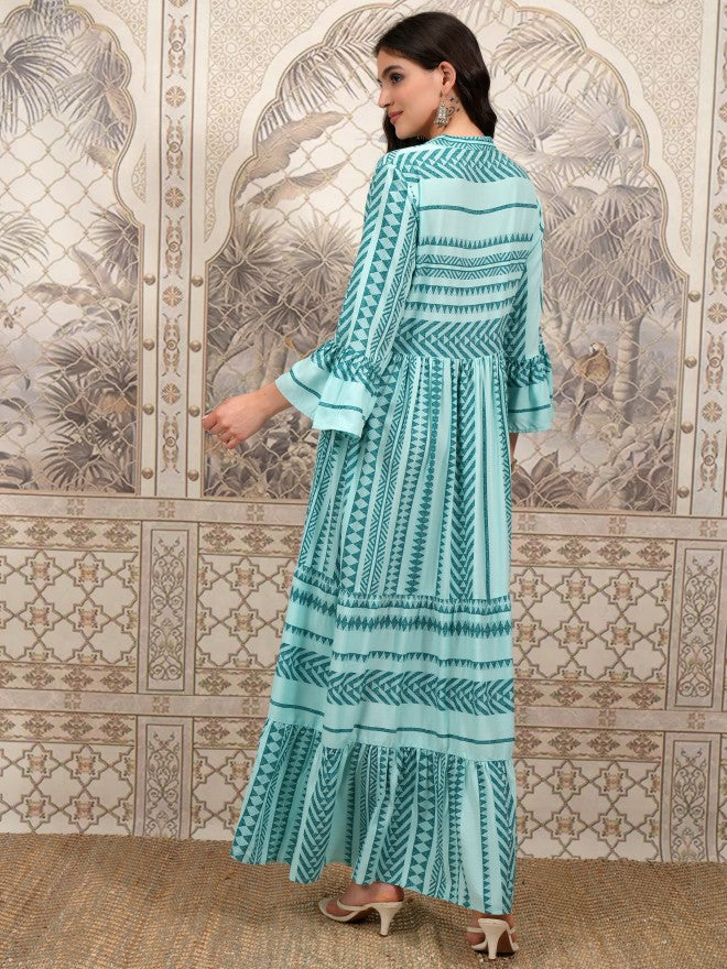 Vishudh Women Green Printed Maxi Dress - Green - Image 3
