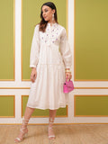Vishudh Women Off White Printed Fit And Flare Dress - Off White - Image 1