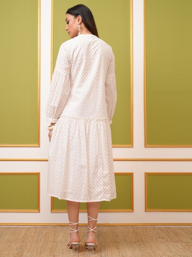 Vishudh Women Off White Printed Fit And Flare Dress - Off White - Image 3