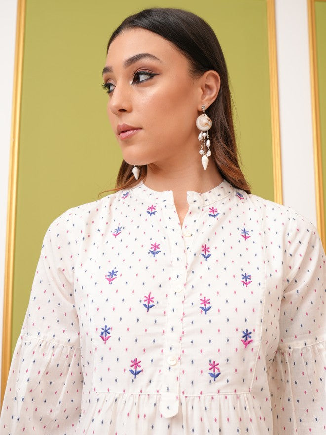 Vishudh Women Off White Printed Fit And Flare Dress - Off White - Image 6