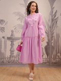 Vishudh Women Pink Printed Fit And Flare Dress - Pink - Image 1