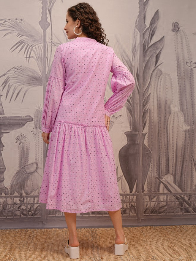 Vishudh Women Pink Printed Fit And Flare Dress - Pink - Image 3