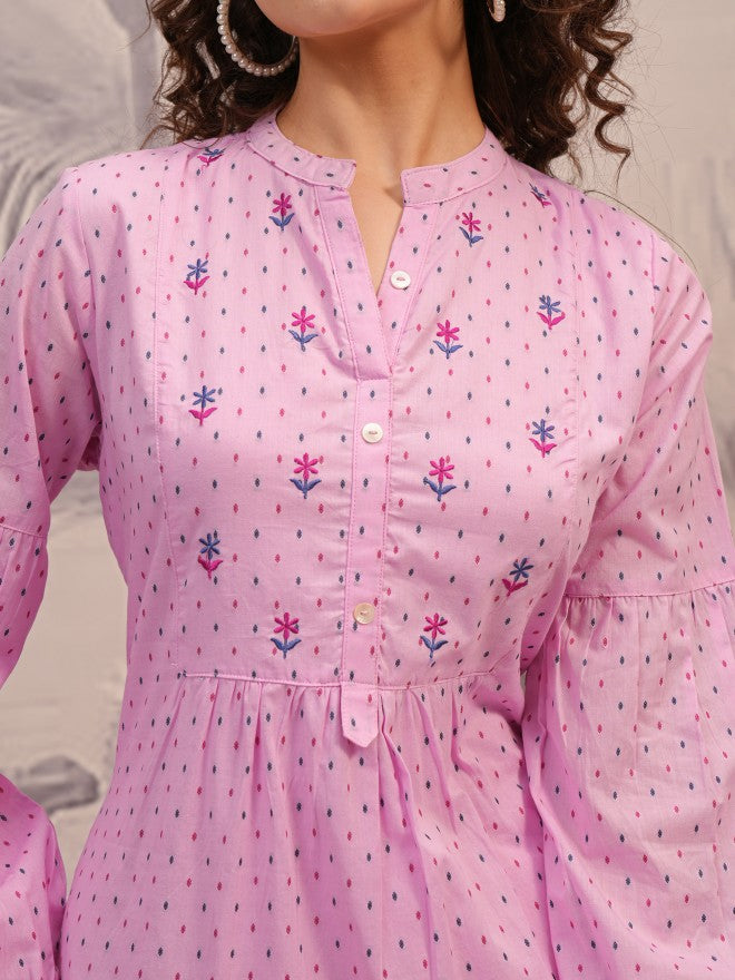 Vishudh Women Pink Printed Fit And Flare Dress - Pink - Image 5