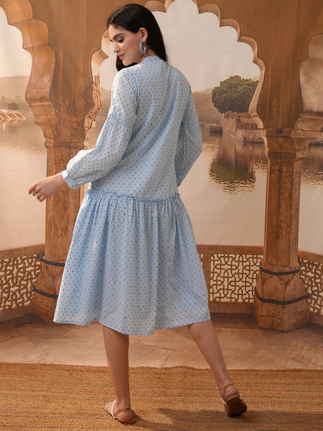 Vishudh Women Blue Embroidered A-Line Dress - Blue - Image 3