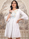 Vishudh Women White Embroidered Fit and Flare Dress - White - Image 1