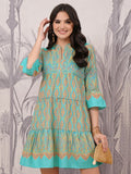 Vishudh Women Blue Printed A-Line Dress - Blue - Image 1