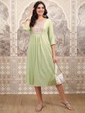 Vishudh Women Green Embroidered A-Line Dress - Green - Image 1