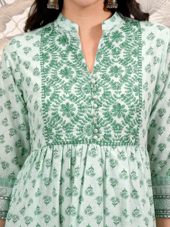 Vishudh Women Olive Printed A-Line Dress - Olive - Image 5