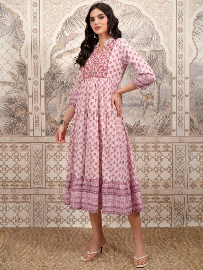 Vishudh Women Pink Printed A-Line Dress - Pink - Image 2