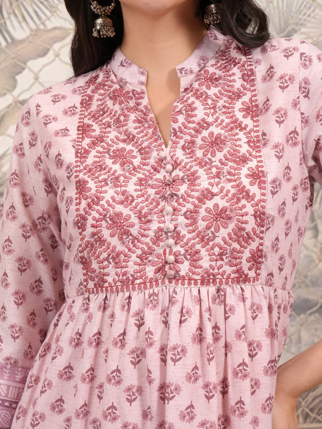 Vishudh Women Pink Printed A-Line Dress - Pink - Image 5